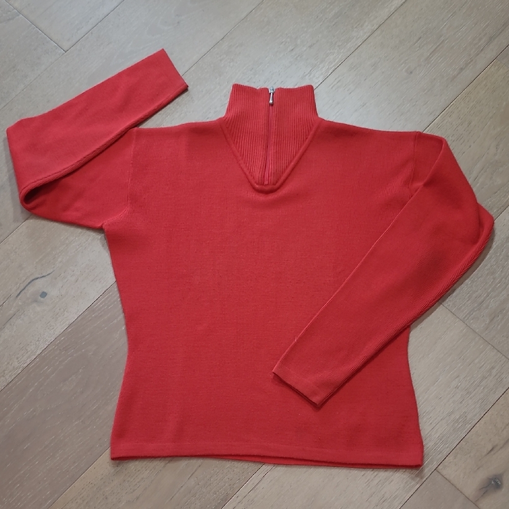 EUC Obermeyer Sweater Women's sz L Red 1/4 Zip Wool Blend Long Sleeve Knit